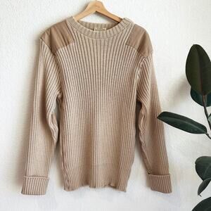 VTG LL Bean Commando 100% Wool Sweater Large Made In England Utility Military